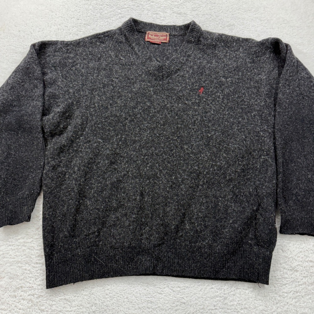 VTG‎ Marlboro Classics Men's Charcoal Heather V-Neck Lambswool Sweater XL